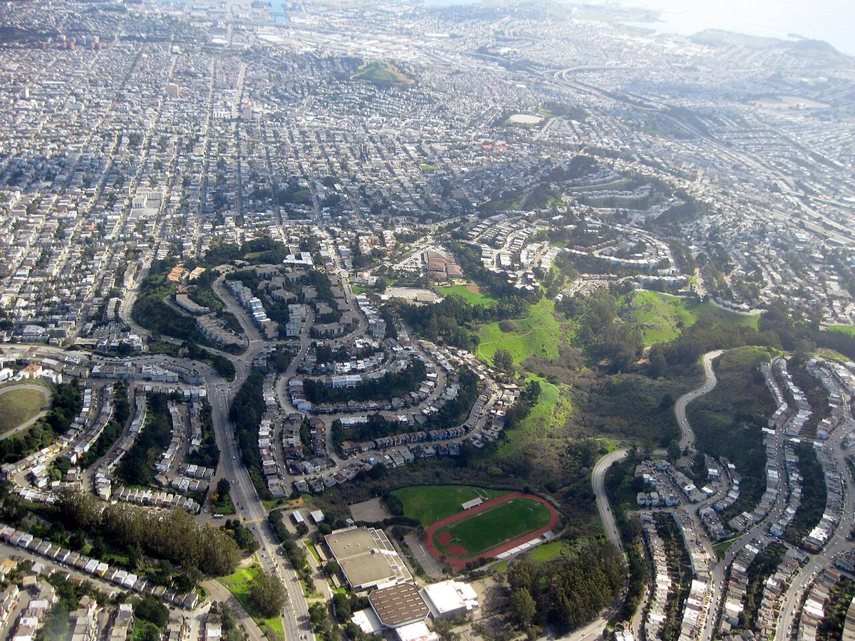 the green swath of Glen Canyon Park cutting through the surrounding neighborhoods