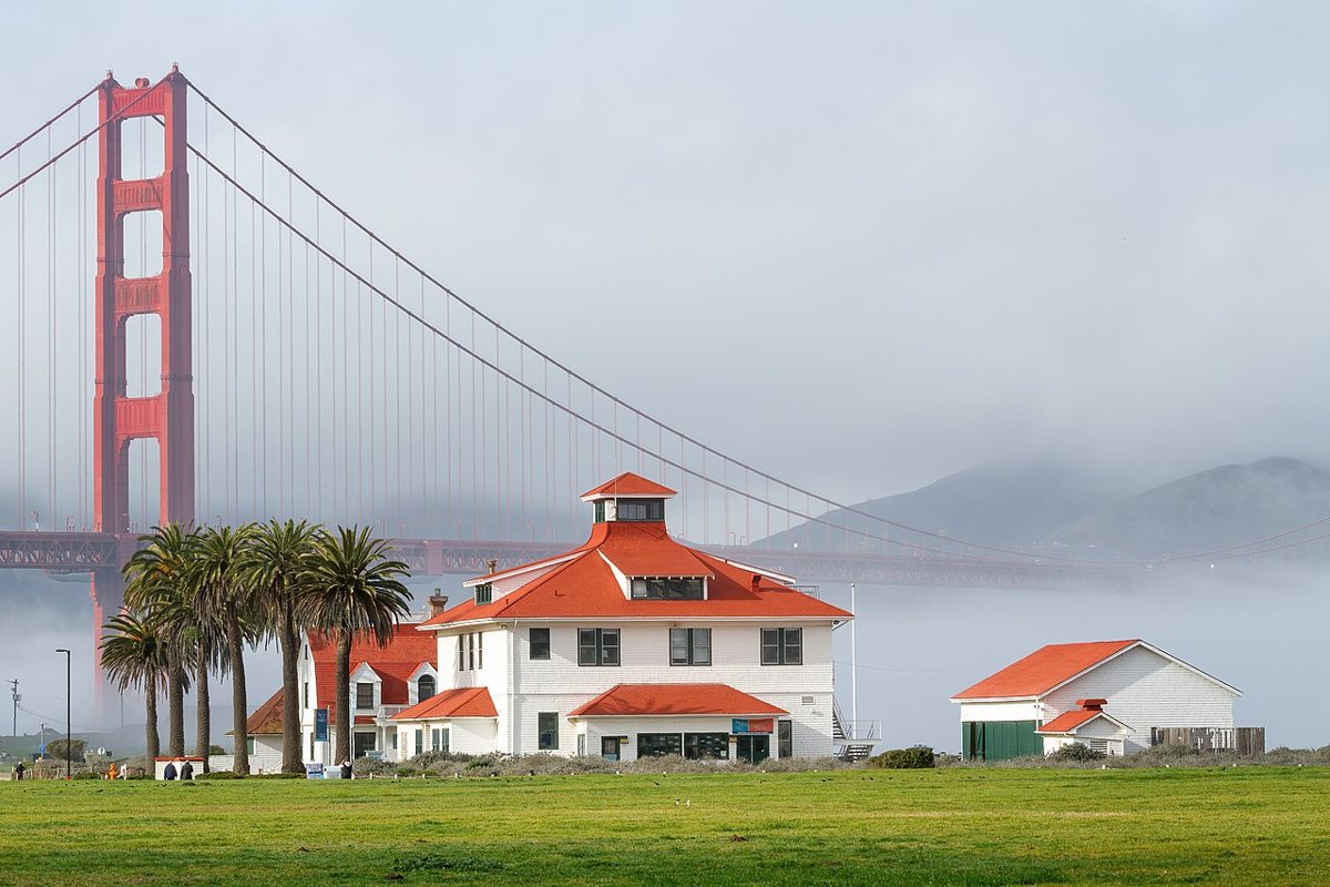 Crissy Field beach path with Golden Gate Bridge