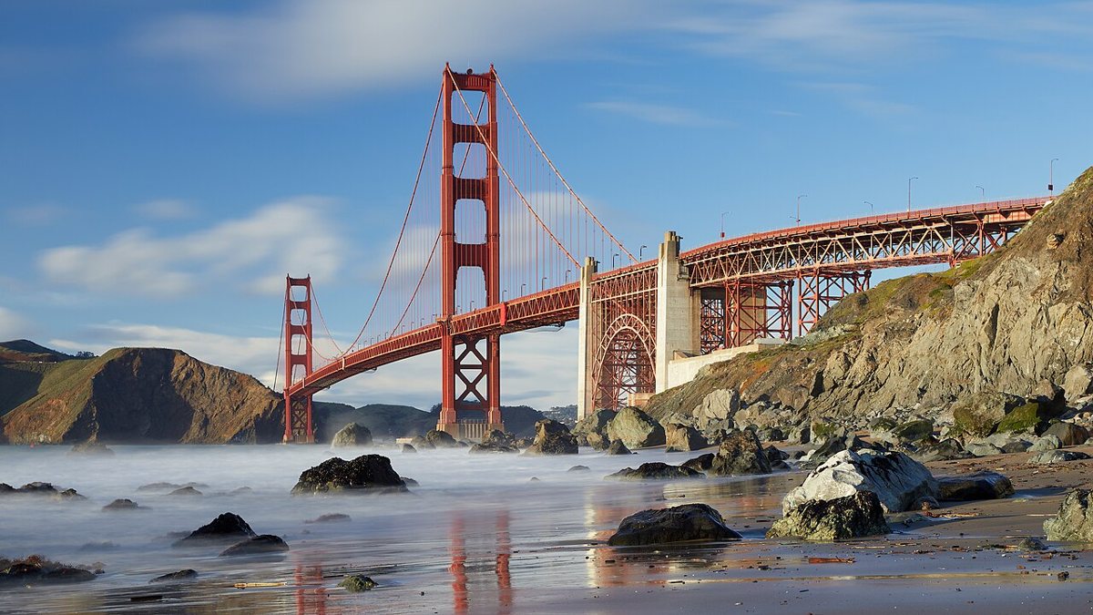 the Golden Gate Bridge spanning the entrance to San Francisco Bay