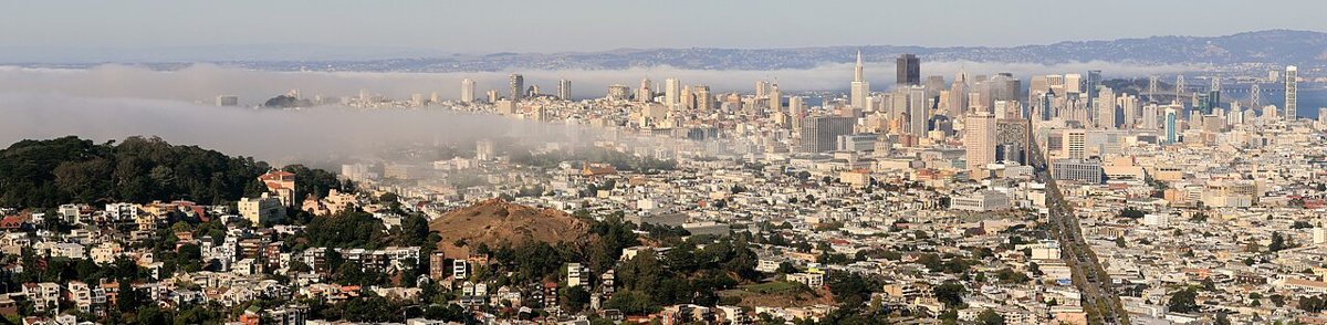 View from the hill at Dolores Park looking toward the downtown San Francisco skyline